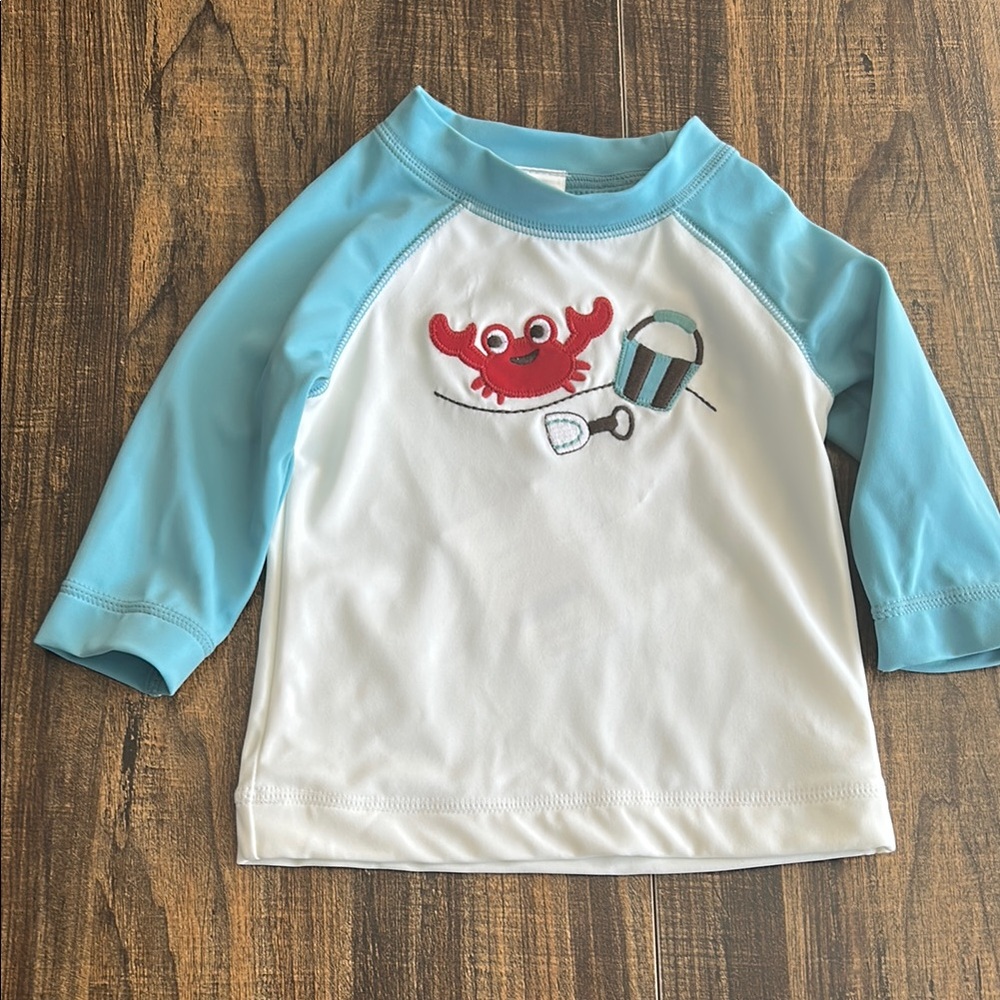 Kids Swim Shirt with Crab Design - Blue and White